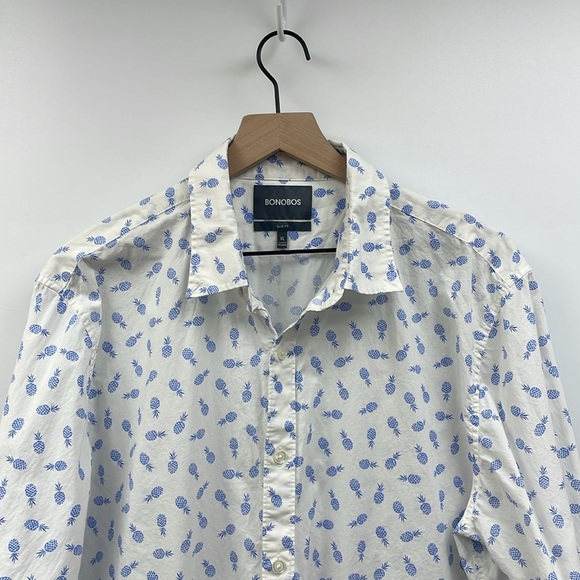 Men's Bonobos Pineapple Graphic Long Sleeve Button Down Slim Fit Shirt White XL - Picture 2 of 8